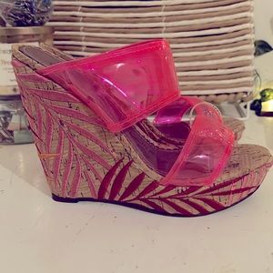 Naughty Monkey Neon Pink Wedges